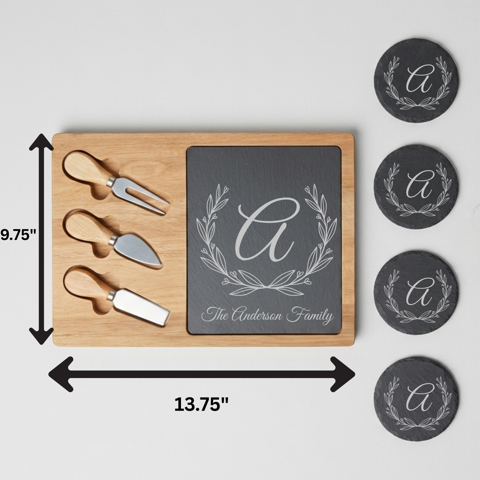 Personalized Slate Cheese & Coaster Set