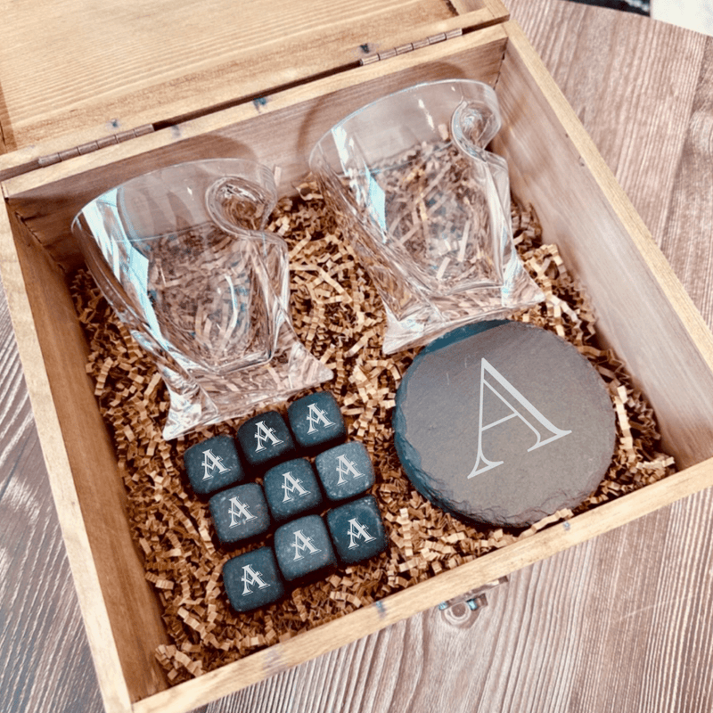 Unique Personalized Elegant Personalized Whiskey Glass and Stones Set Customized Gift Set Gifts for Men by Groovy Guy