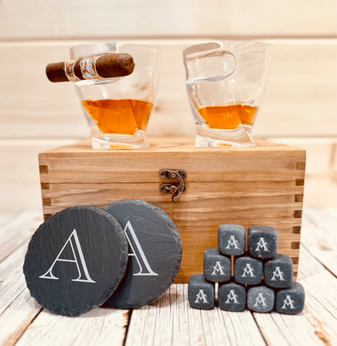 Unique Personalized Elegant Personalized Whiskey Glass and Stones Set Customized Gift Set Gifts for Men by Groovy Guy