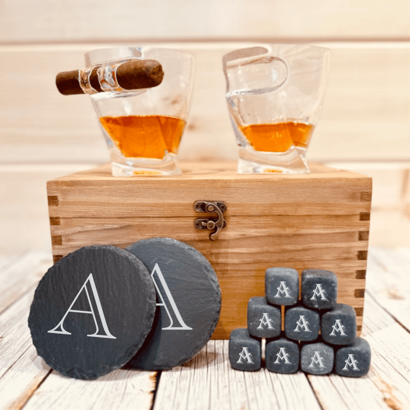 Unique Personalized Elegant Personalized Whiskey Glass and Stones Set Customized Gift Set Gifts for Men by Groovy Guy