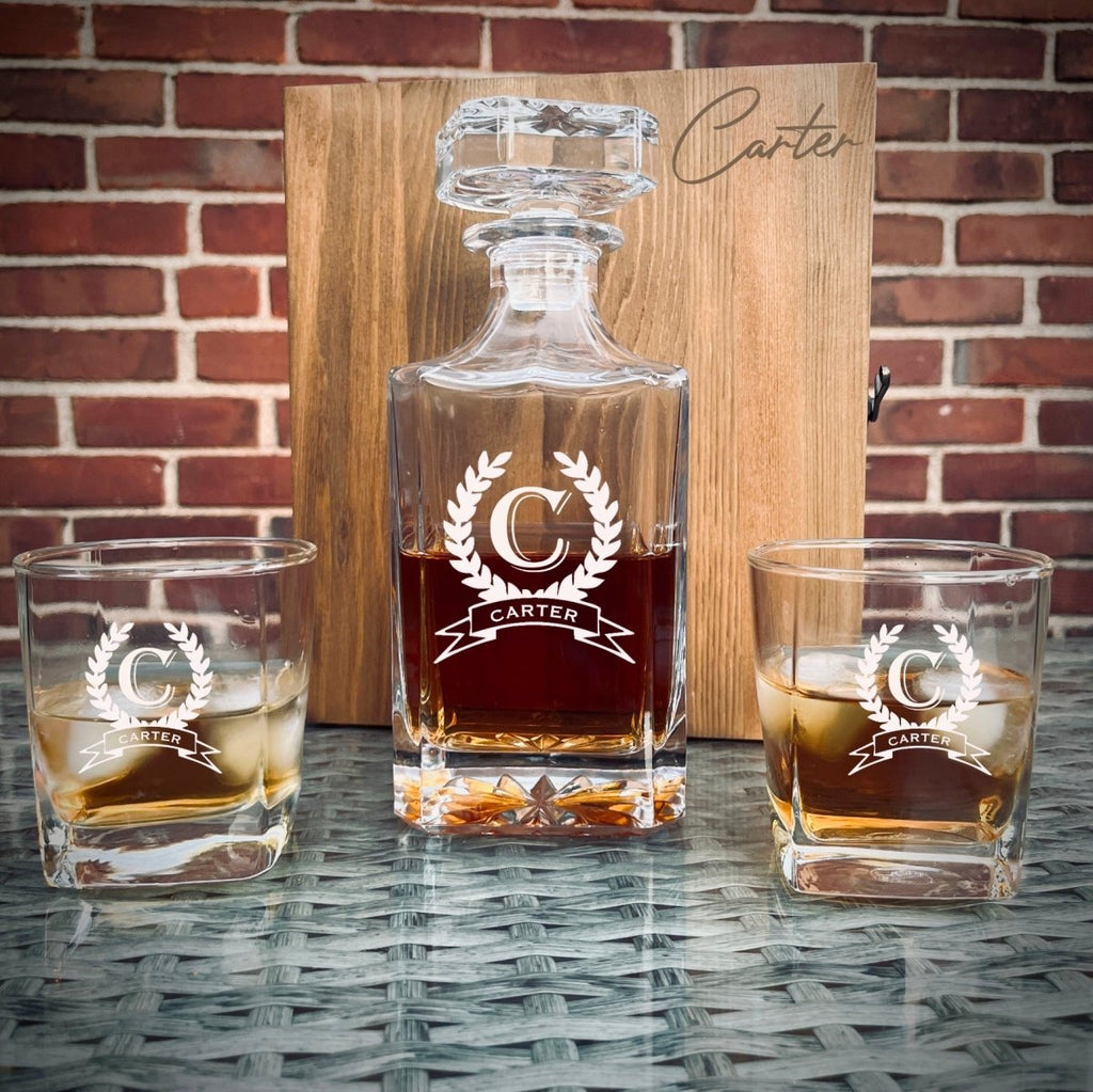 Unique Personalized Personalized Decanter Set with Box Customized Gift Set Gifts for Men by Groovy Guy