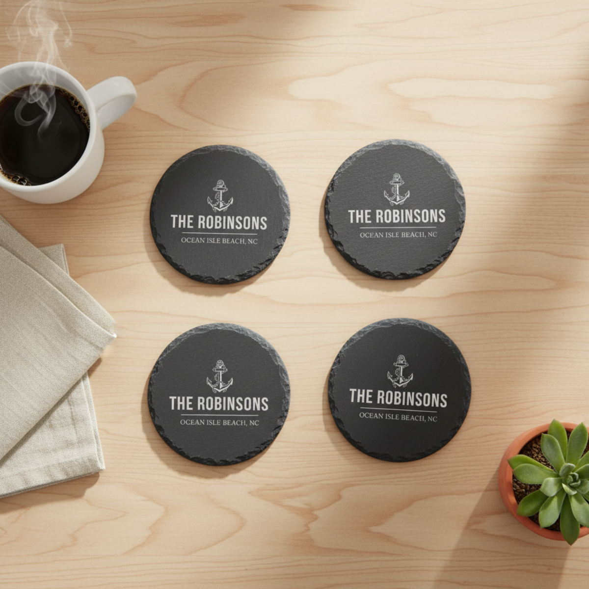 Four Personalized Coasters with Nautical Design - Willow &amp; Hive