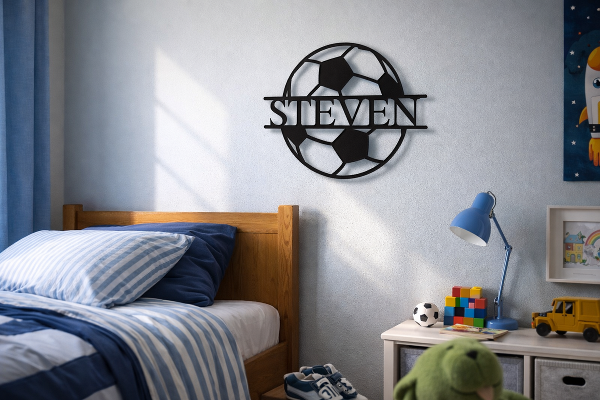 Personalized Soccer Ball Metal Sign Willow and Hive