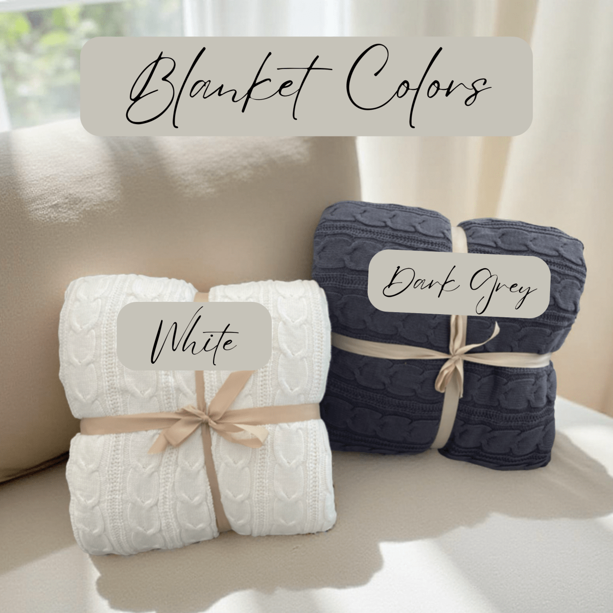 Warm &amp; plush personalized sherpa cable knit blanket with custom patch in grey or white – perfect gift for Mother's Day or birthdays