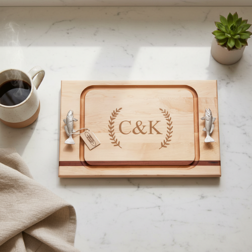 Wooden Cutting Board with laser Design - Coastal Design - Willow & Hive