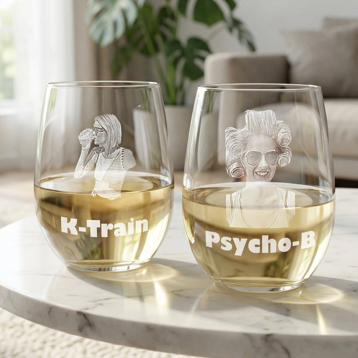 Personalized Stemless wine glass engraved with custom photo and text