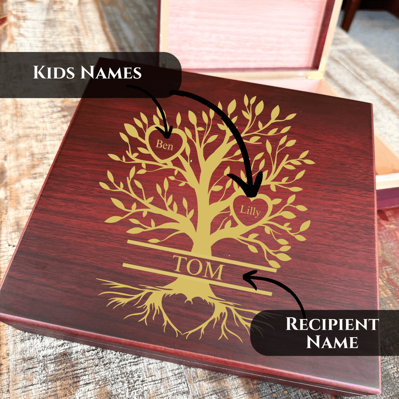 Unique Personalized Custom Family Tree Keepsake Box Customized Fathers Day Gifts for Men by Groovy Guy