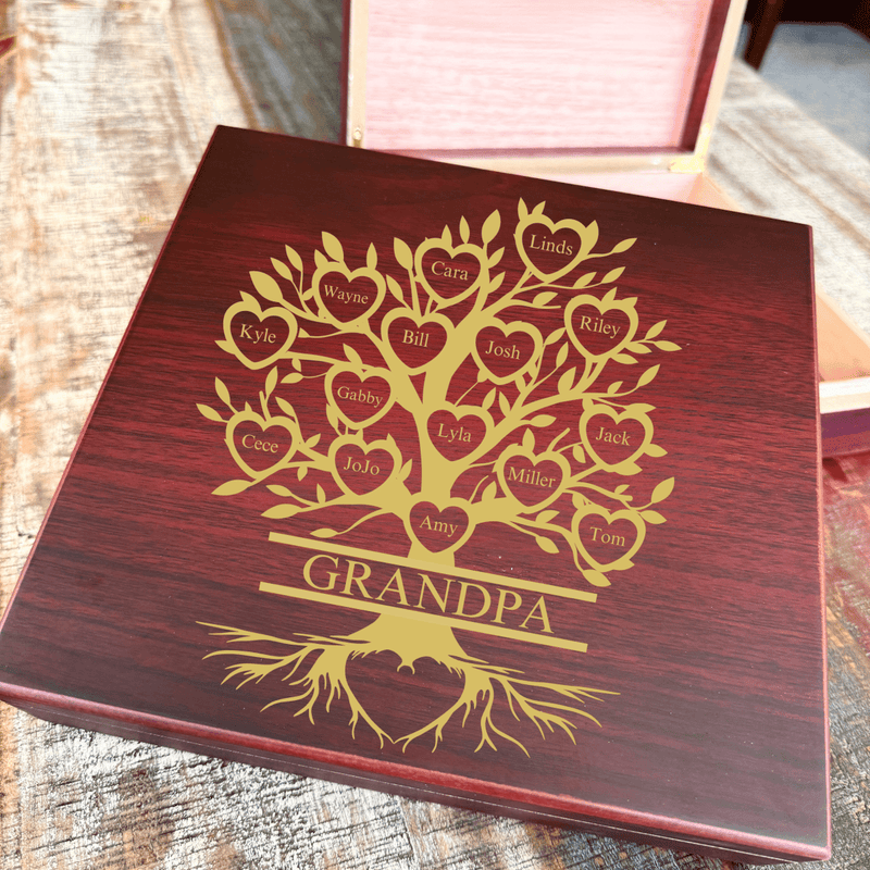 Unique Personalized Custom Family Tree Keepsake Box Customized Fathers Day Gifts for Men by Groovy Guy