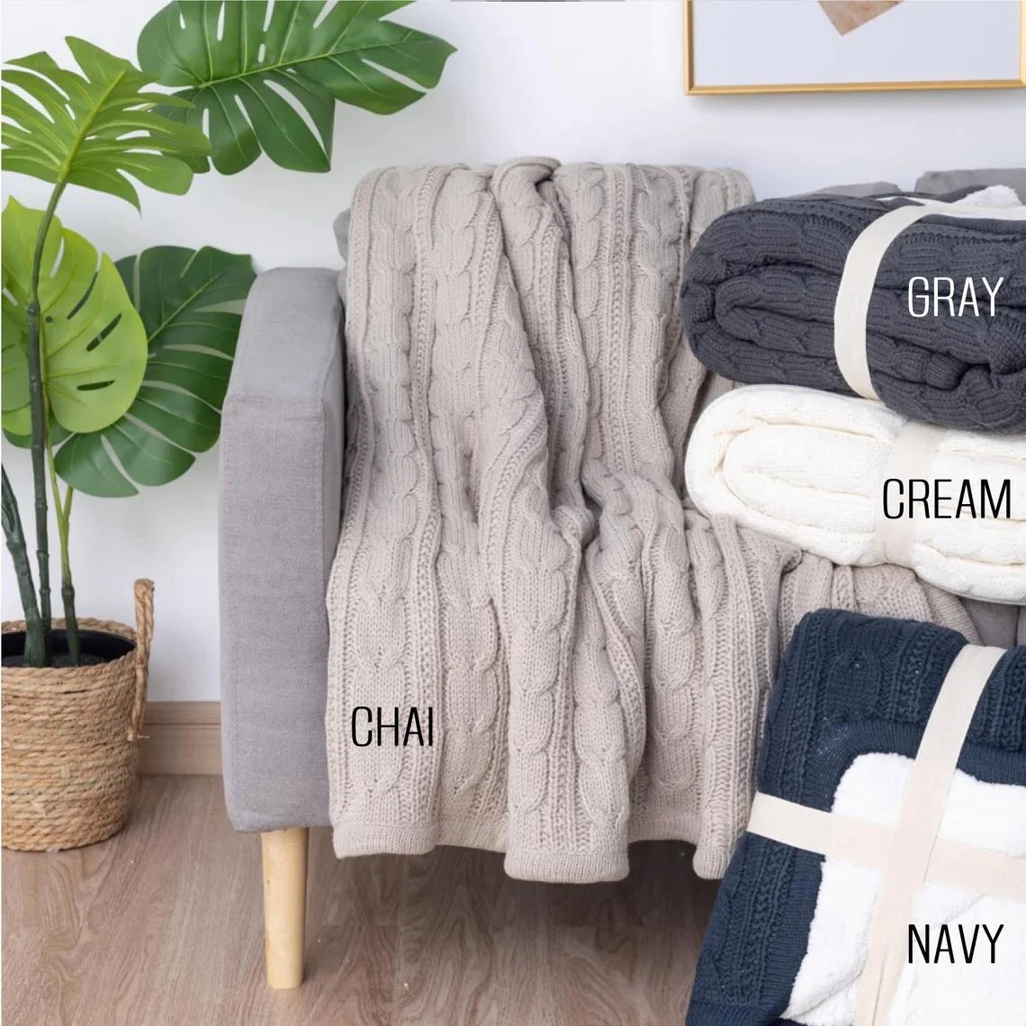 Personalized Warm Hugs Cable Knit Blanket for her, Customized Gifts for Women by Groovy Girl Gifts