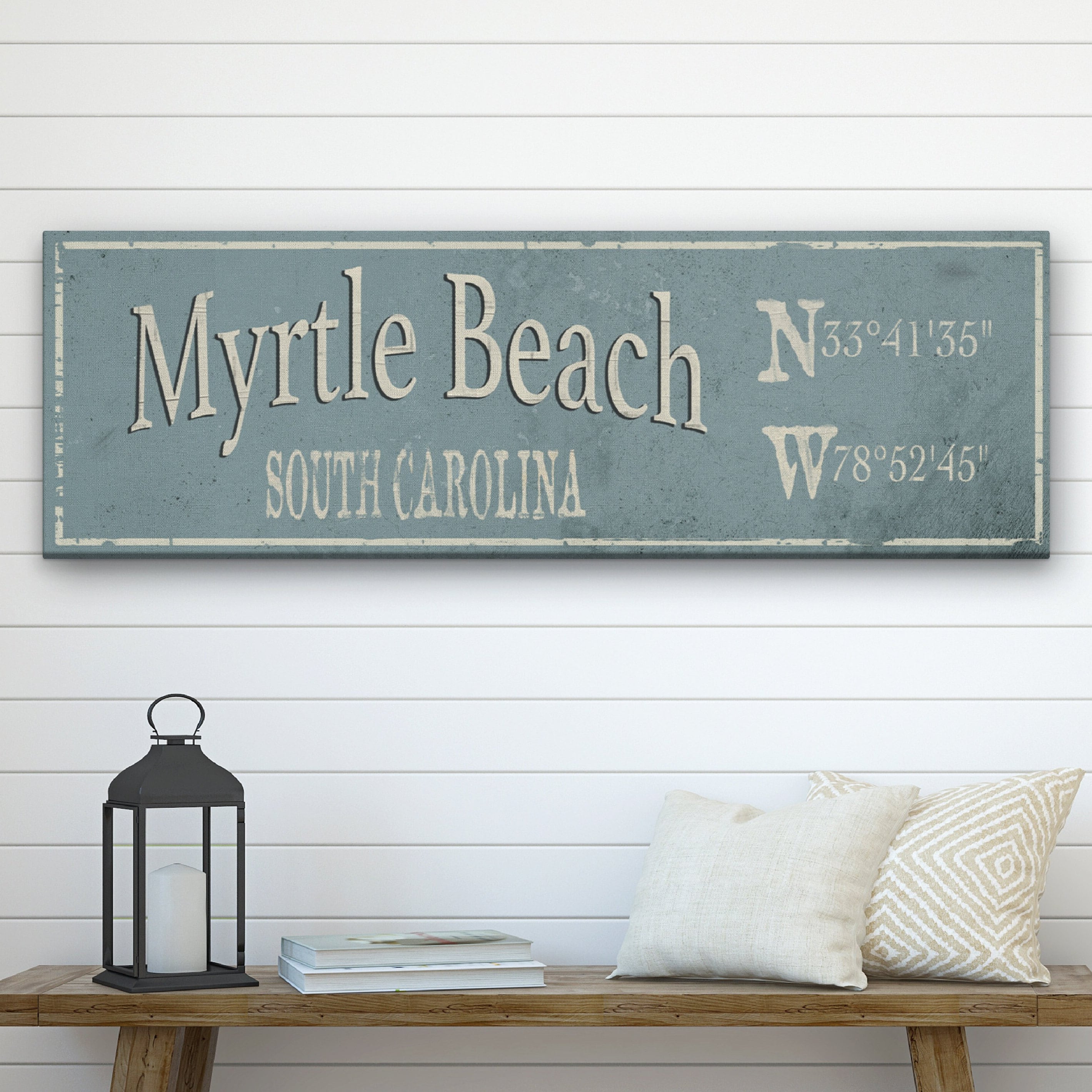 Personalized Hometown Canvas Sign with city name and GPS coordinates housewarming gift
