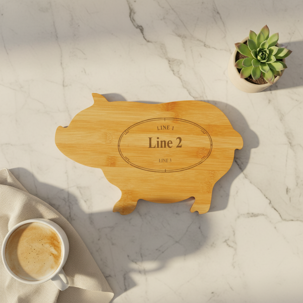 Wooden Pig Shaped Cutting Board Personalized with 3 Lines - Willow and Hive