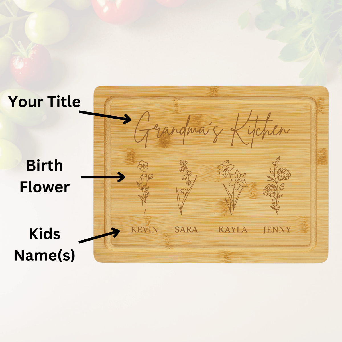 Personalized Floral Family Cutting Board for her, Customized Gifts for Women by Groovy Girl Gifts