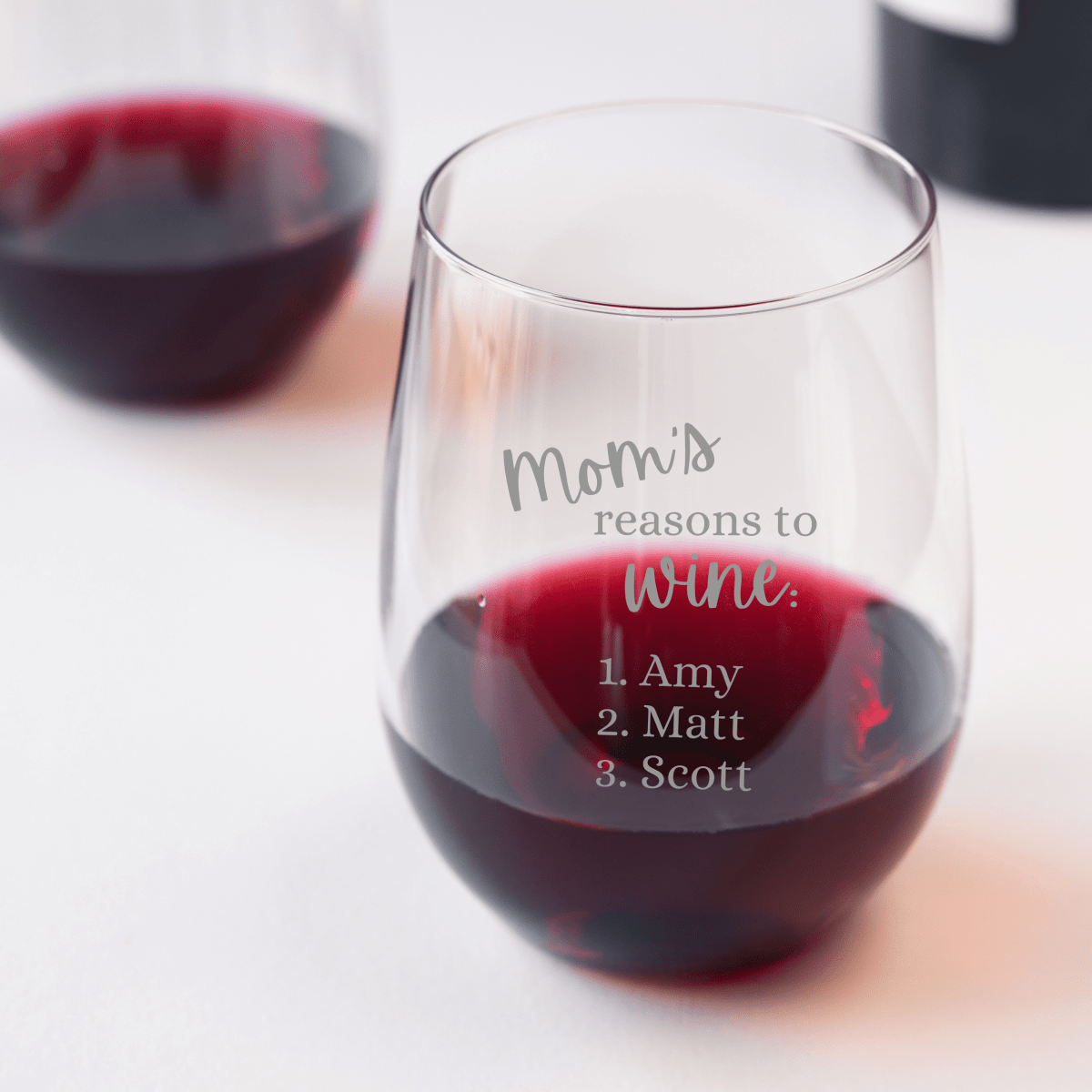 Personalized Mom's Reasons To Wine glass engraved with Children's names