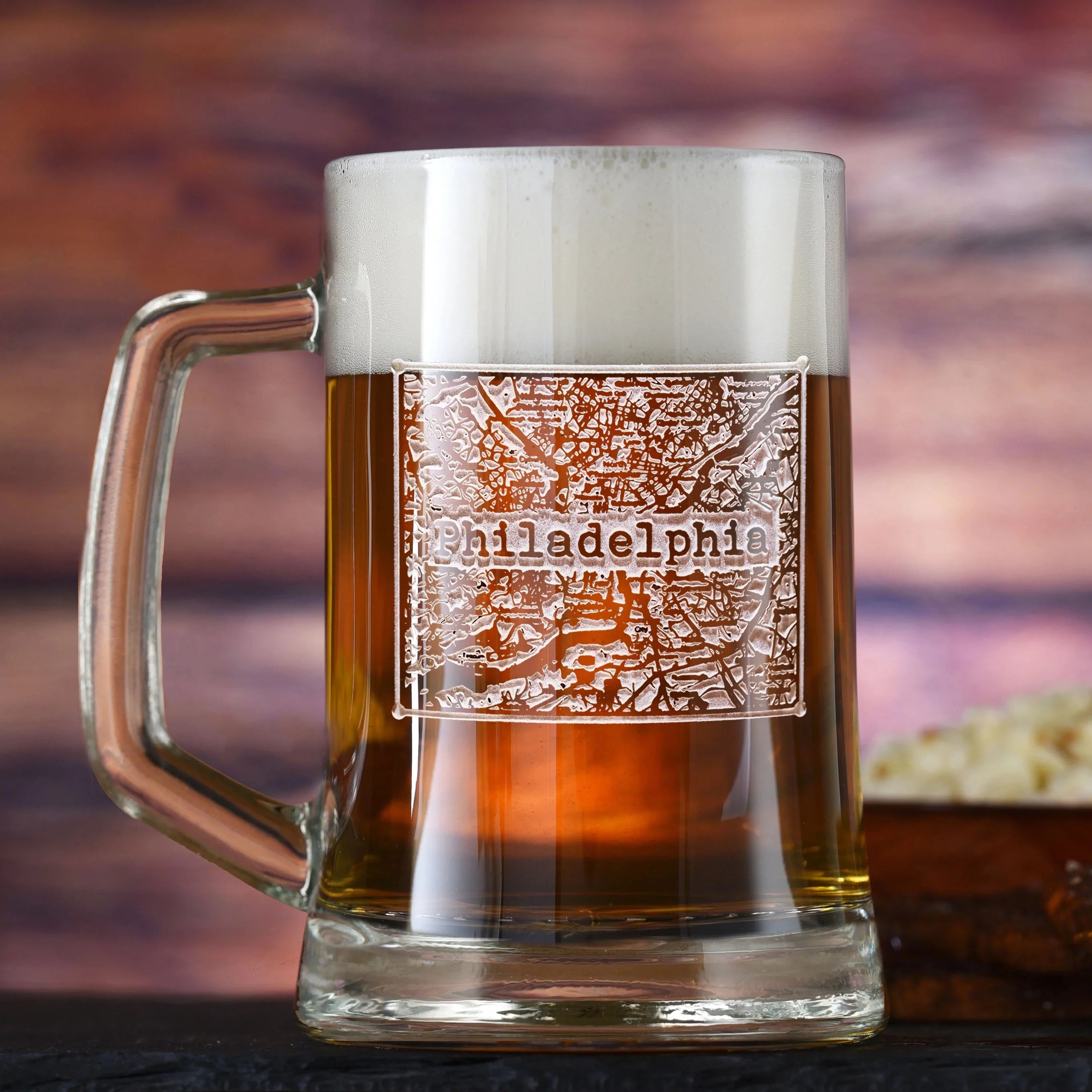Street Maps Etched Beer Mug, personalized 23oz beer mug engraved with the street map of any city or hometown