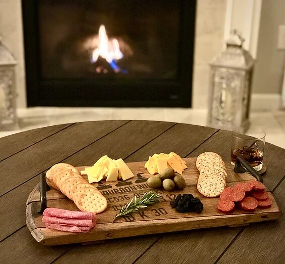 Bourbon Barrel Charcuterie & Cheese Board With Handle