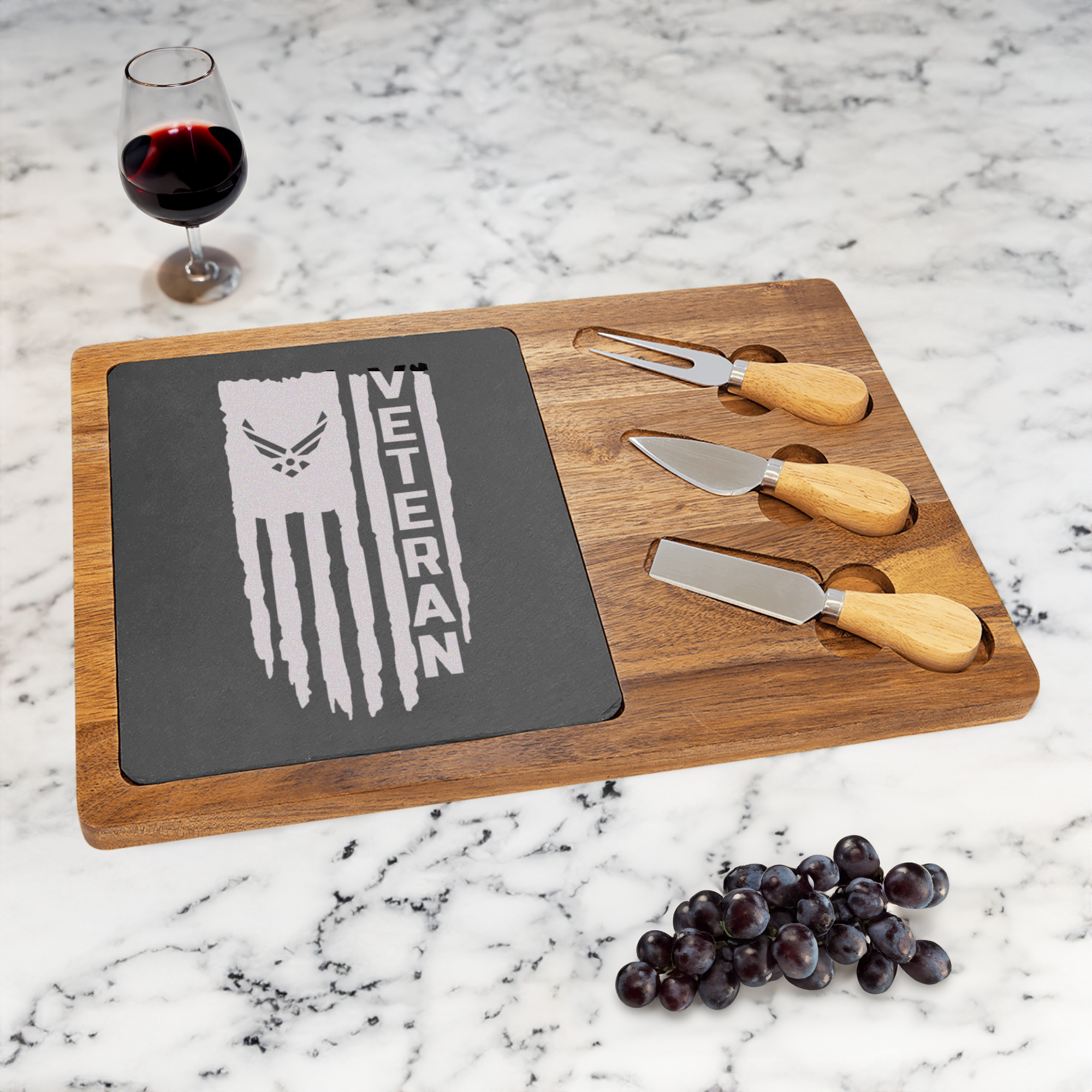 Airforce Veteran Flag Wood Slate Serving Tray