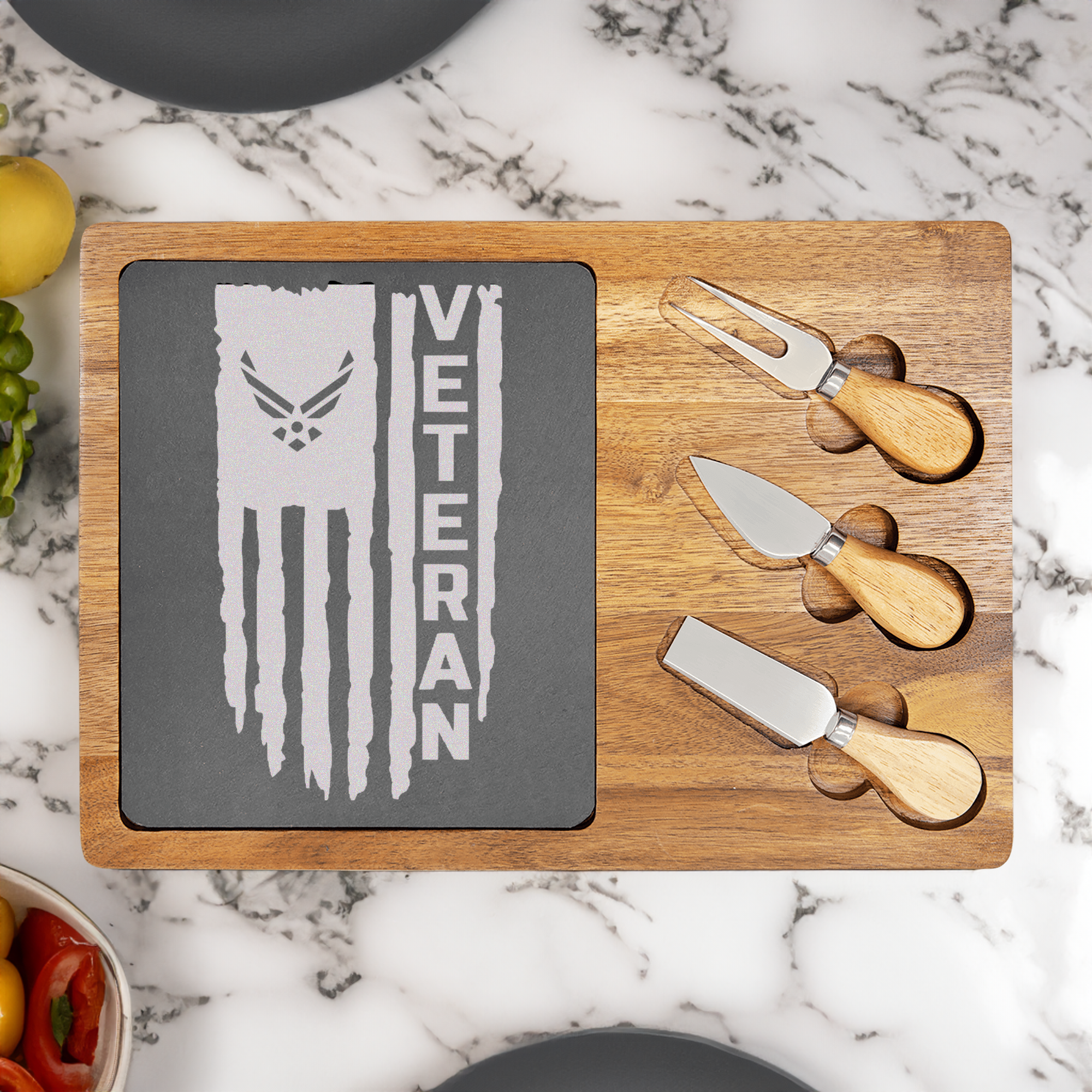 Airforce Veteran Flag Wood Slate Serving Tray