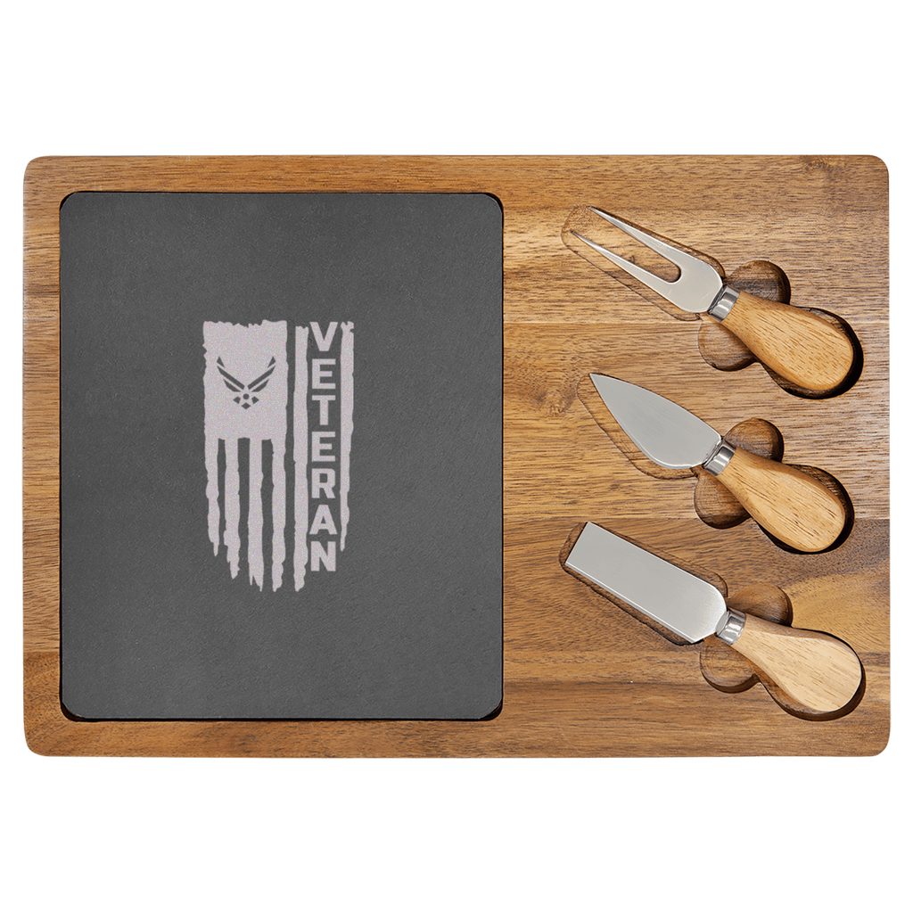 Airforce Veteran Flag Wood Slate Serving Tray