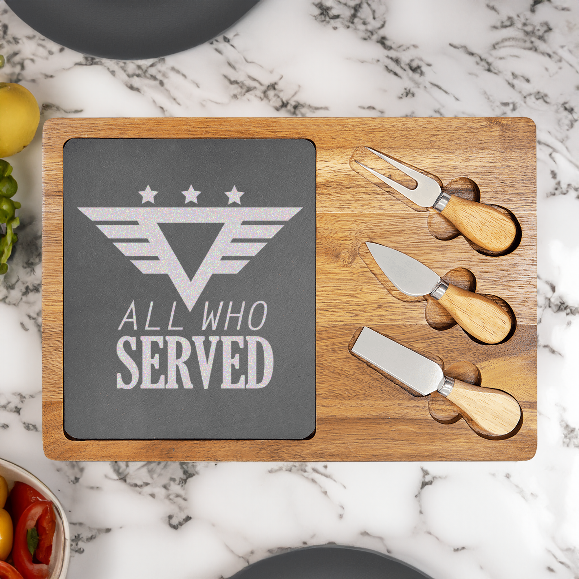 All Who served Wood Slate Serving Tray