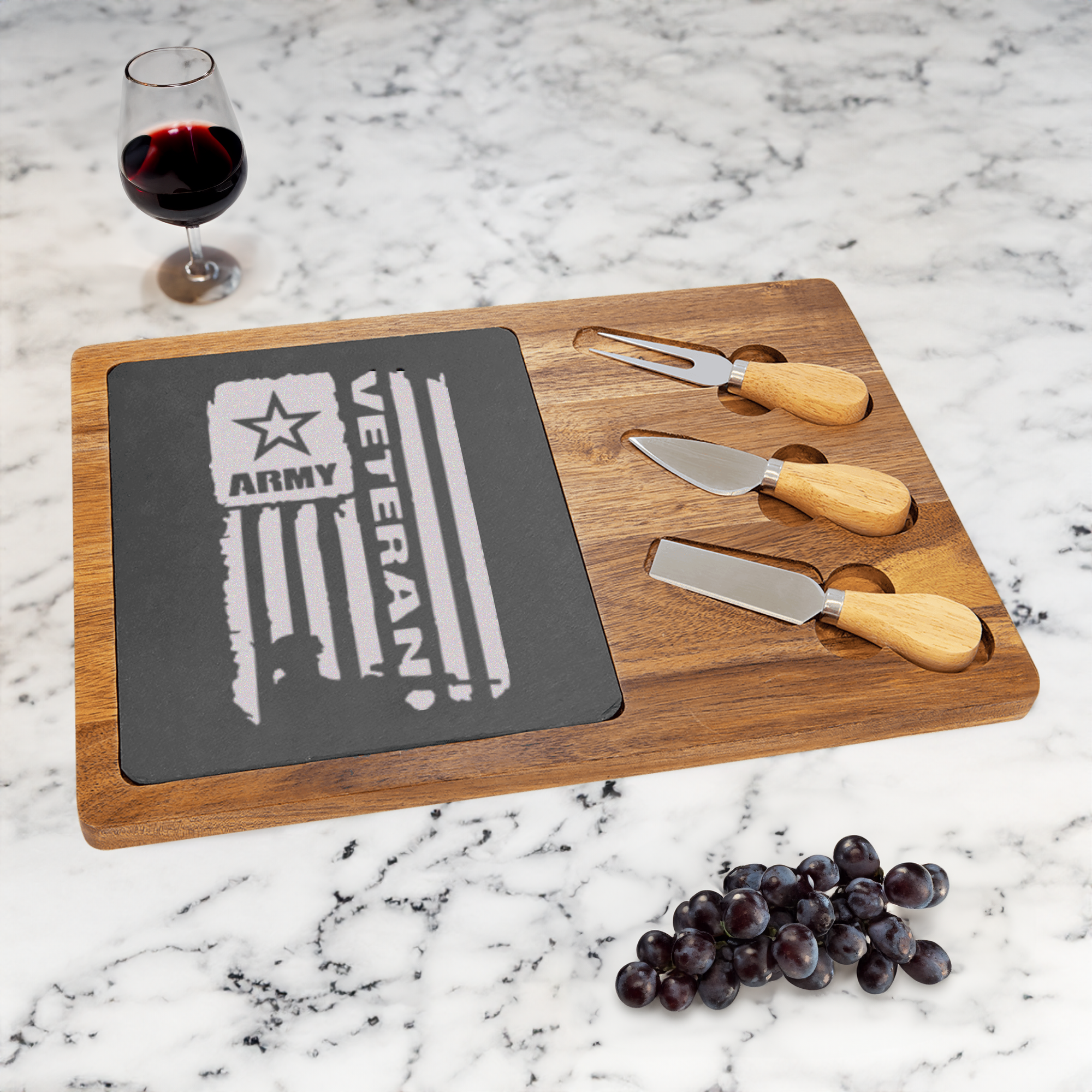 Army Veteran Flag Wood Slate Serving Tray