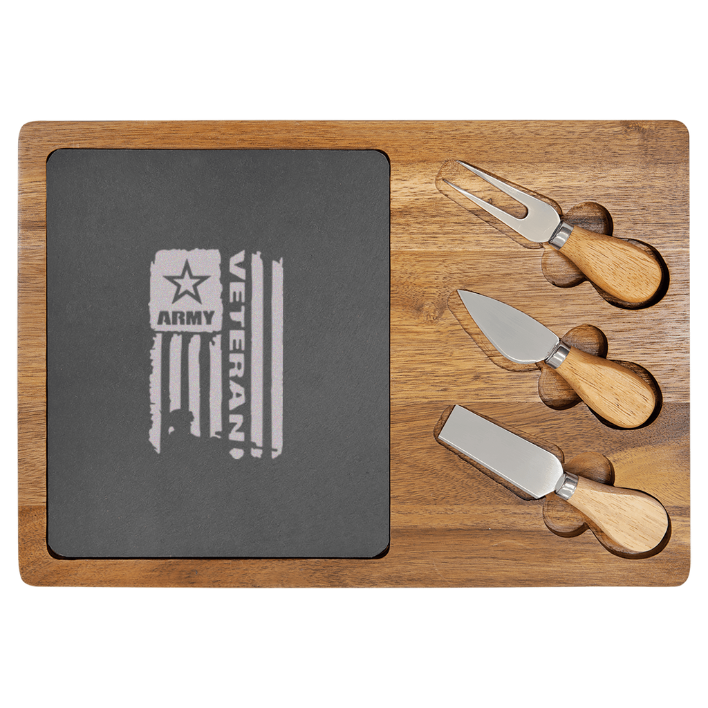 Army Veteran Flag Wood Slate Serving Tray