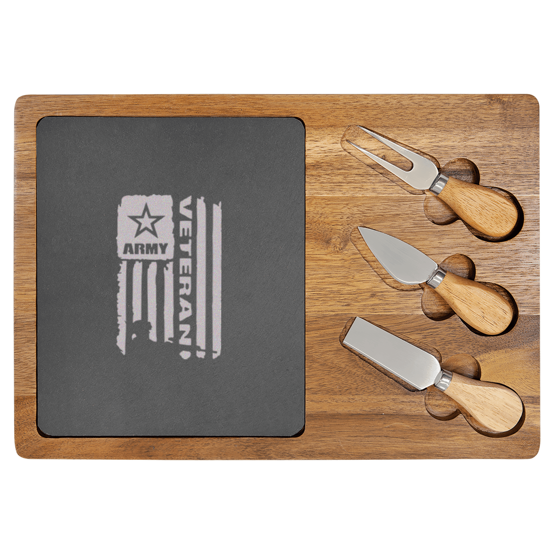 Army Veteran Flag Wood Slate Serving Tray