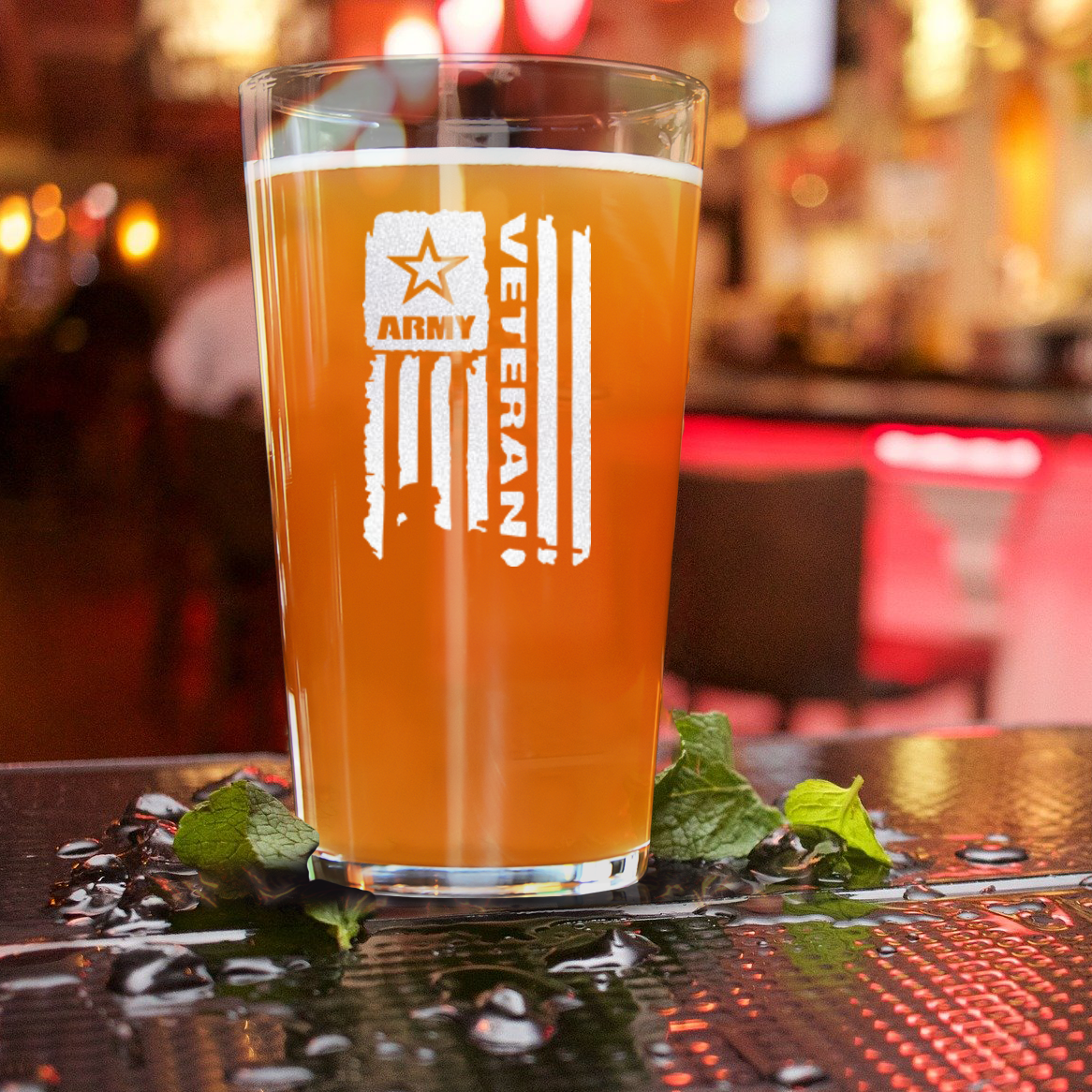 Army Veteran Flag Pint Glass
