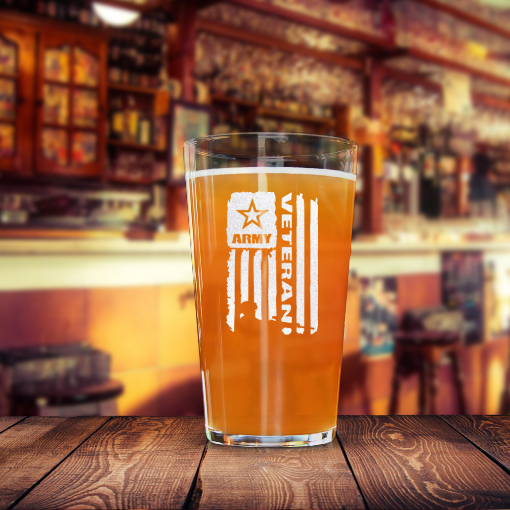 Army Veteran Flag Pint Glass
