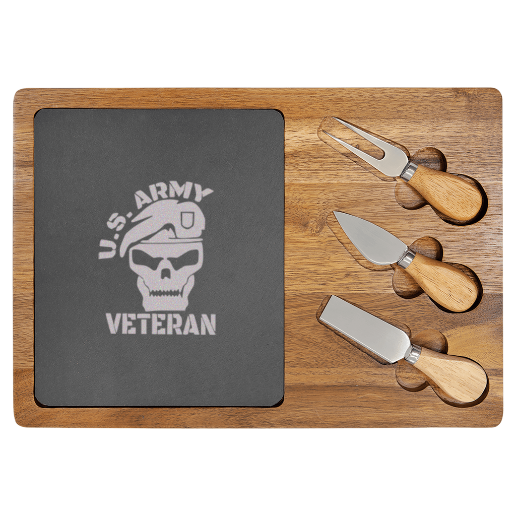 Army Veteran Skull Wood Slate Serving Tray
