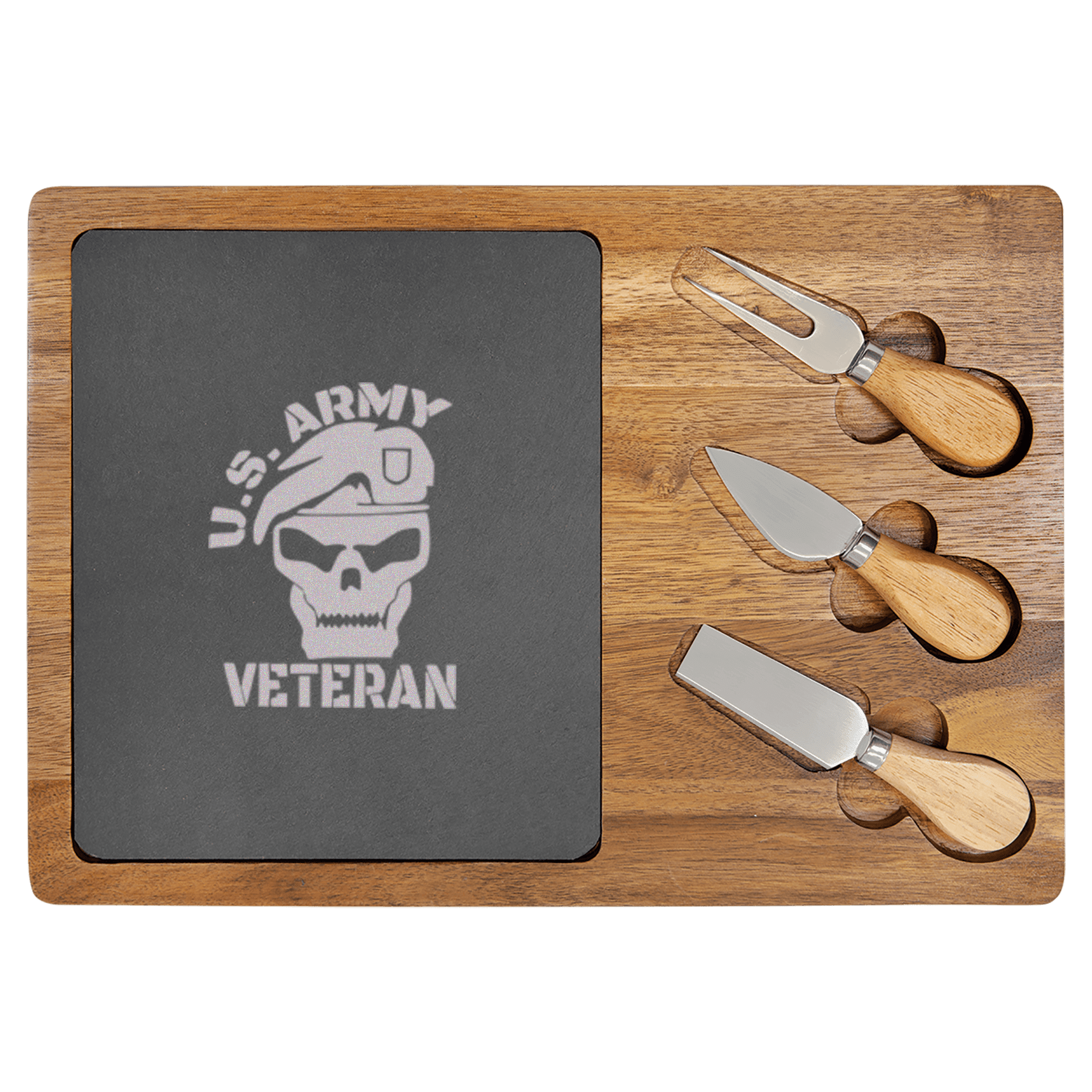 Army Veteran Skull Wood Slate Serving Tray