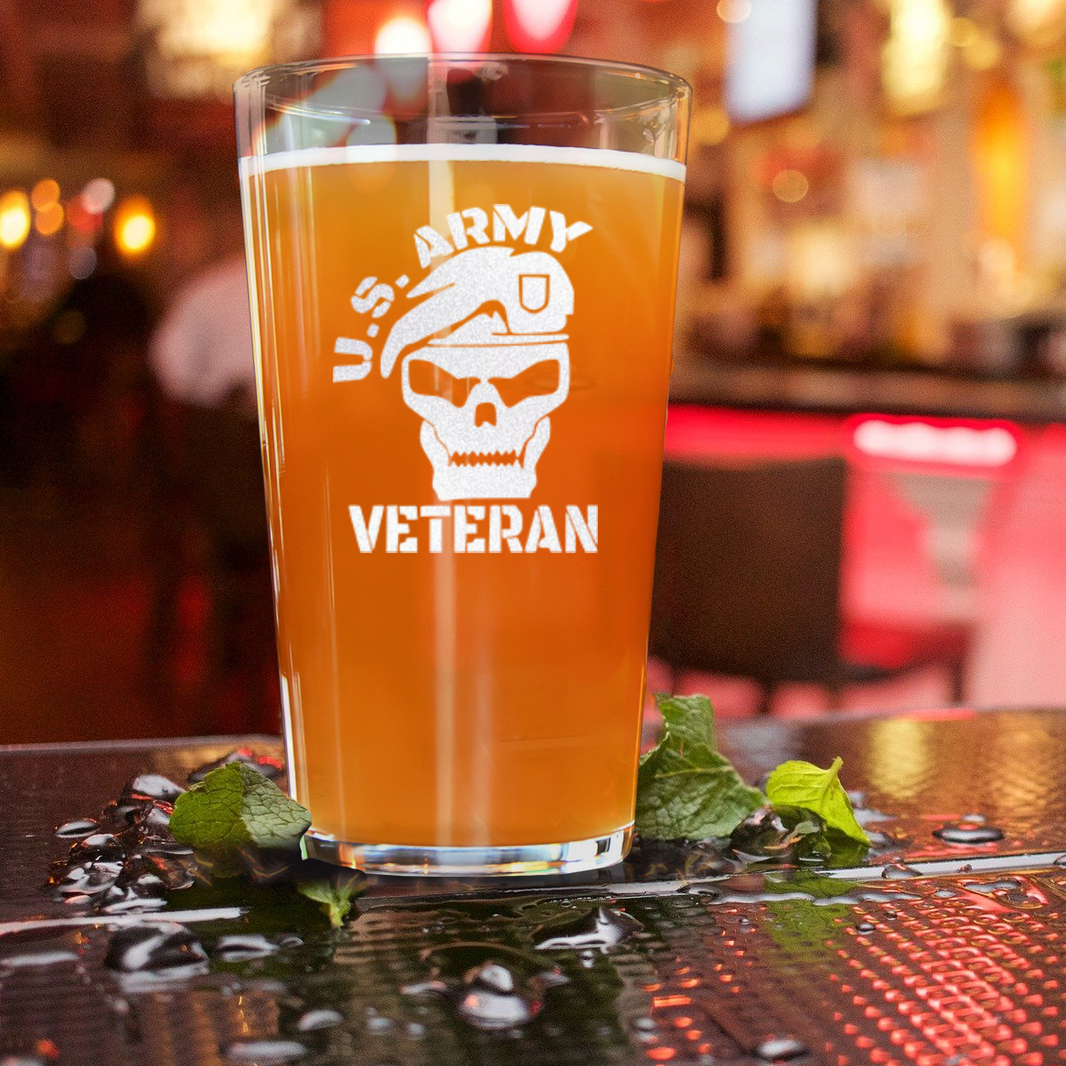 Army Veteran Skull Pint Glass