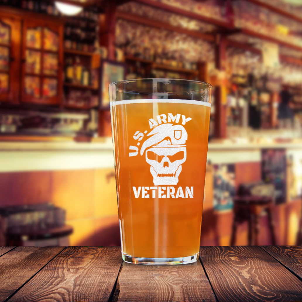 Army Veteran Skull Pint Glass