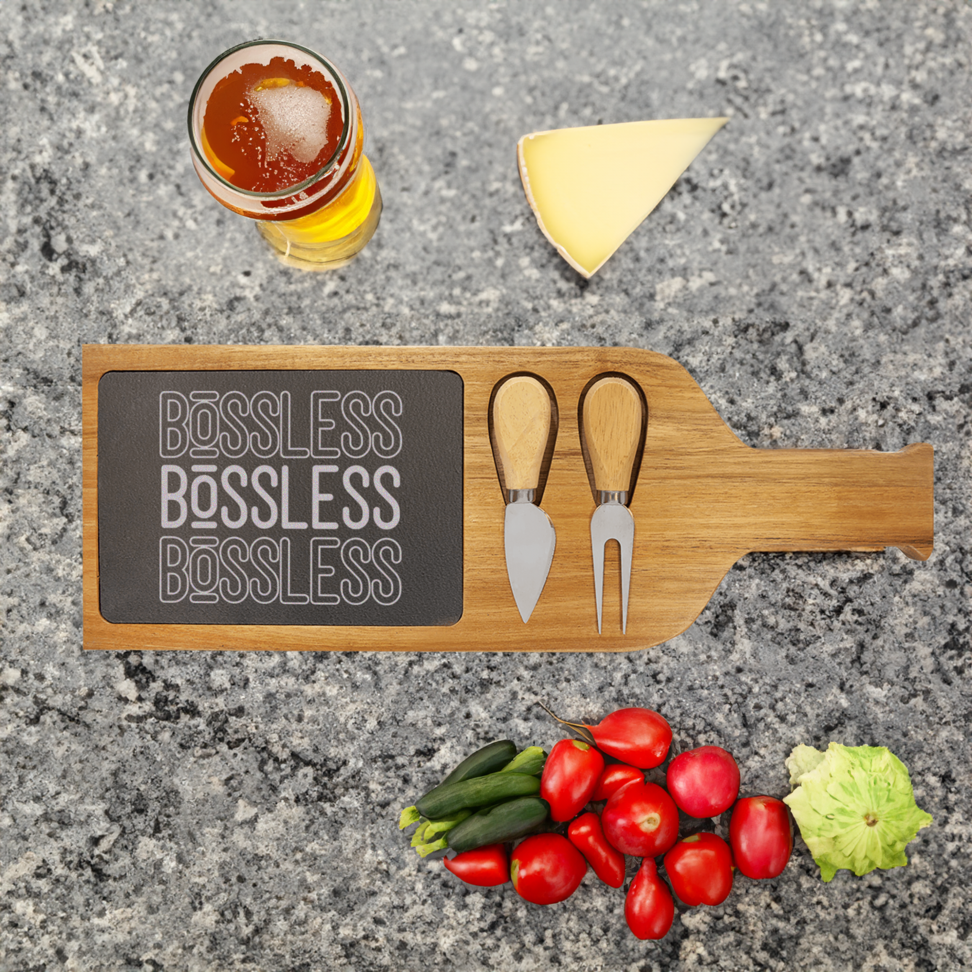 Bossless Life Wood Slate Serving Tray With Handle