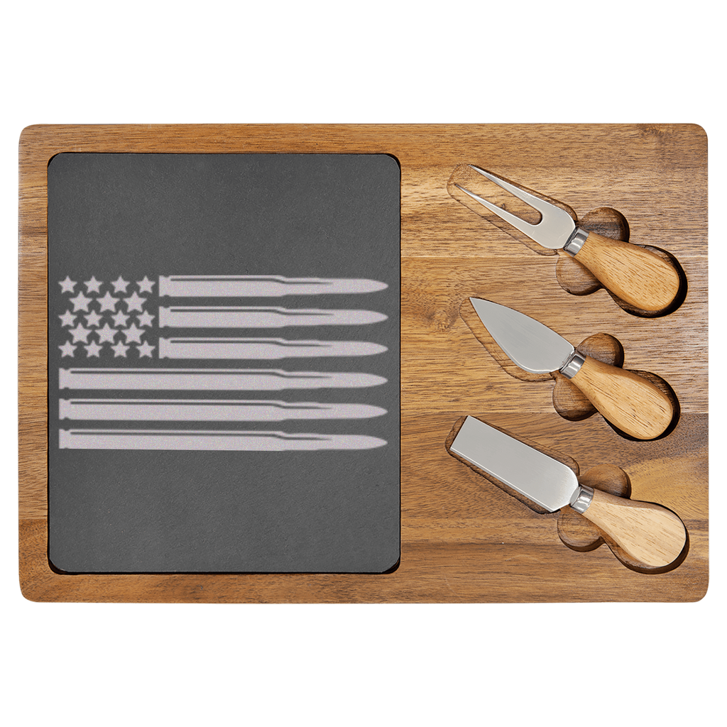 Bullet American Flag Wood Slate Serving Tray