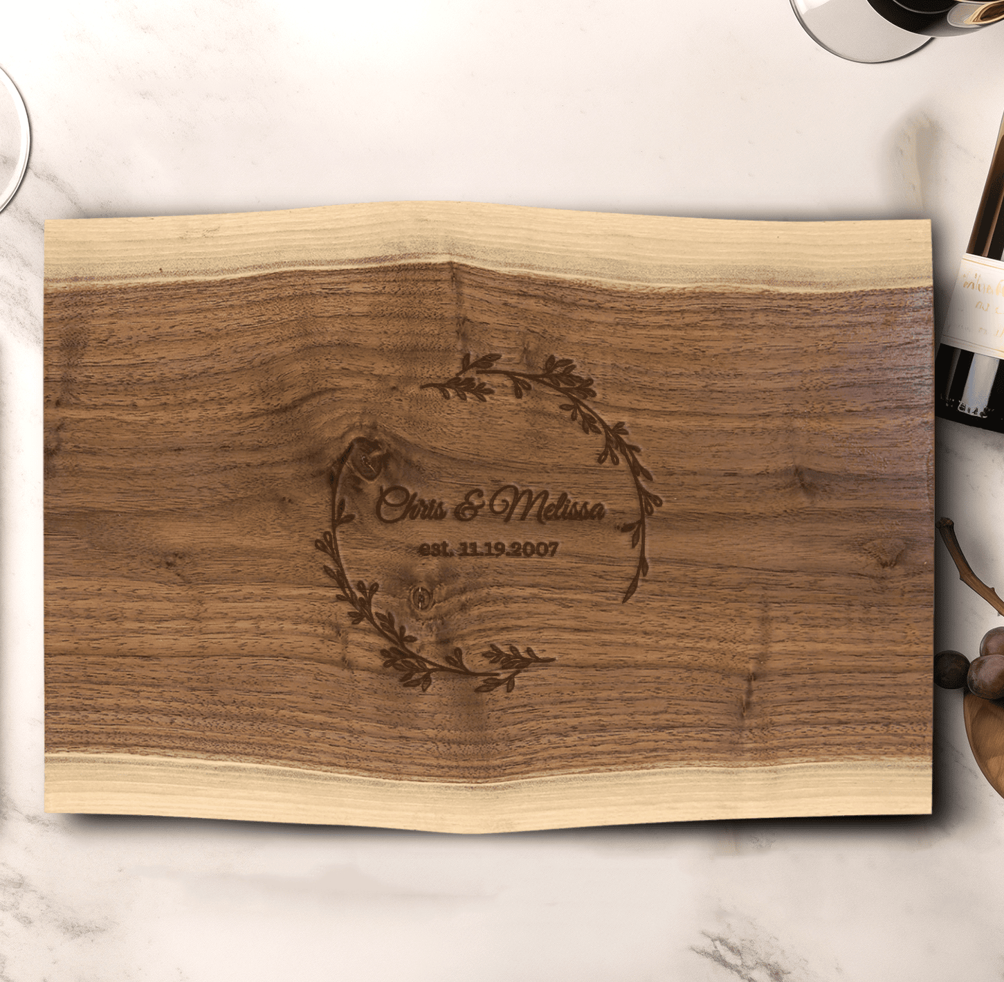 Anniversary Walnut Cutting Board With Cherished Names Design
