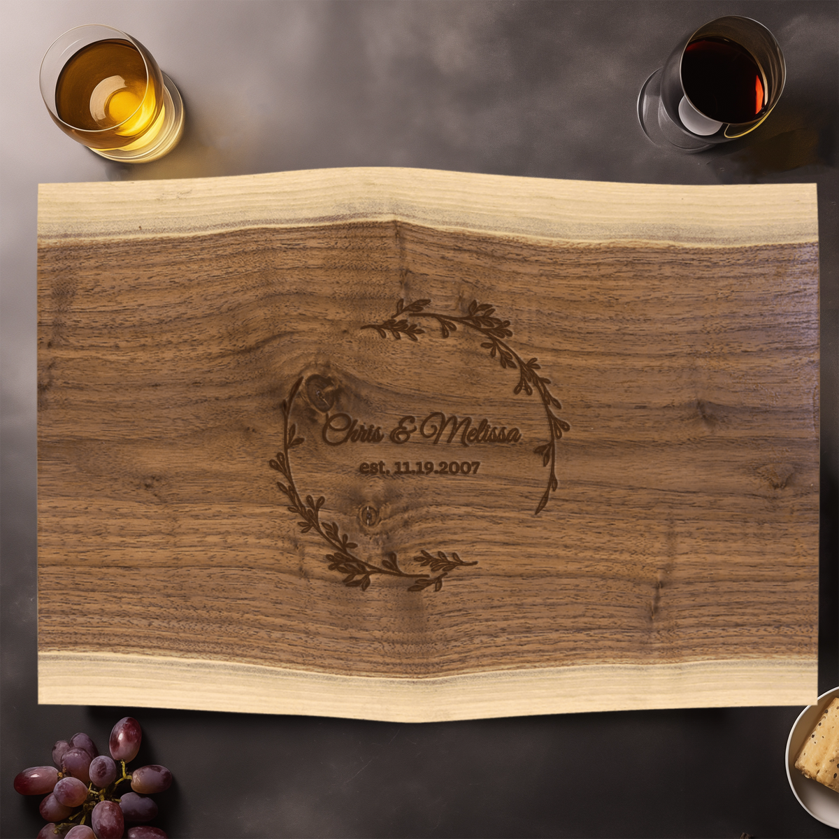 Anniversary Walnut Cutting Board With Cherished Names Design