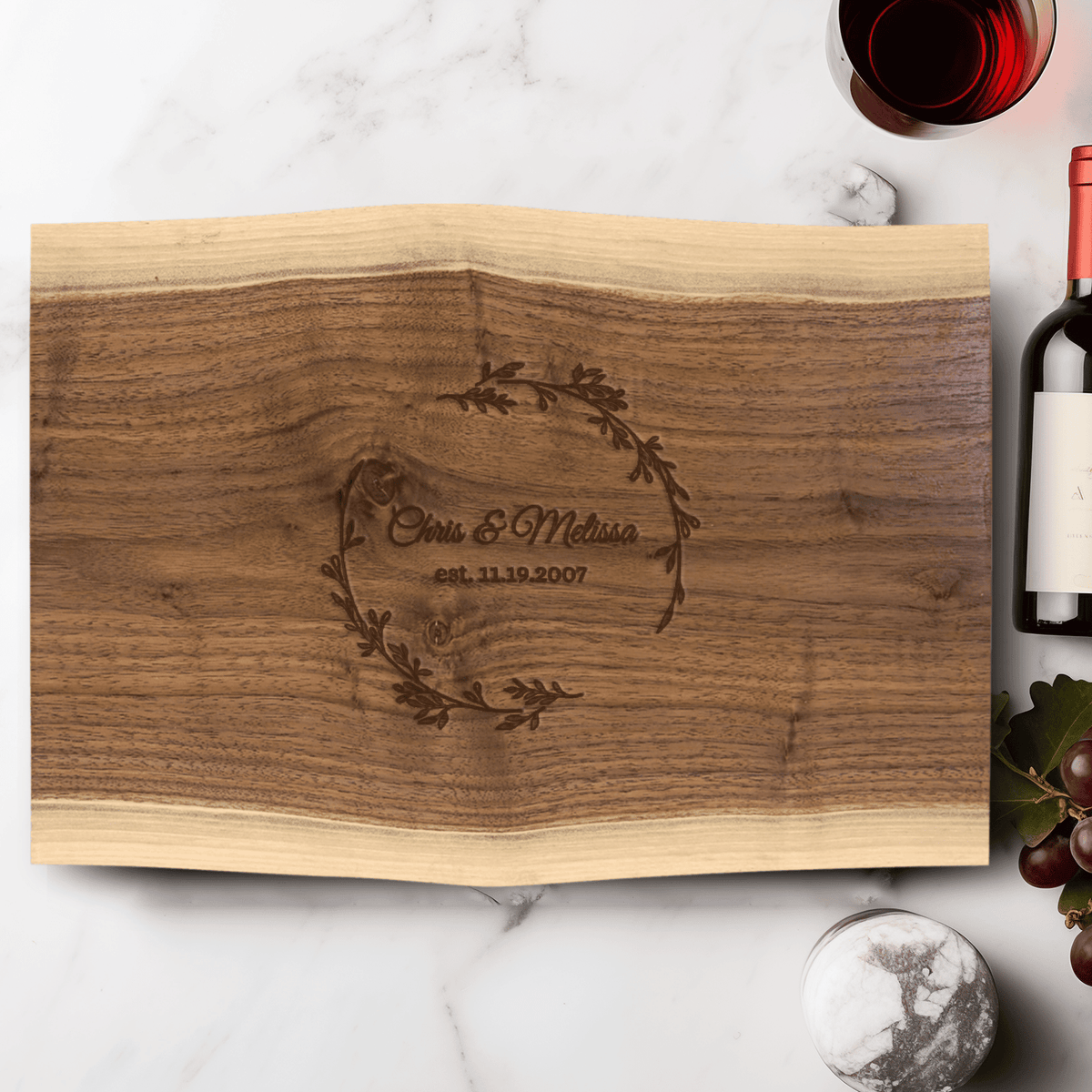 Anniversary Walnut Cutting Board With Cherished Names Design