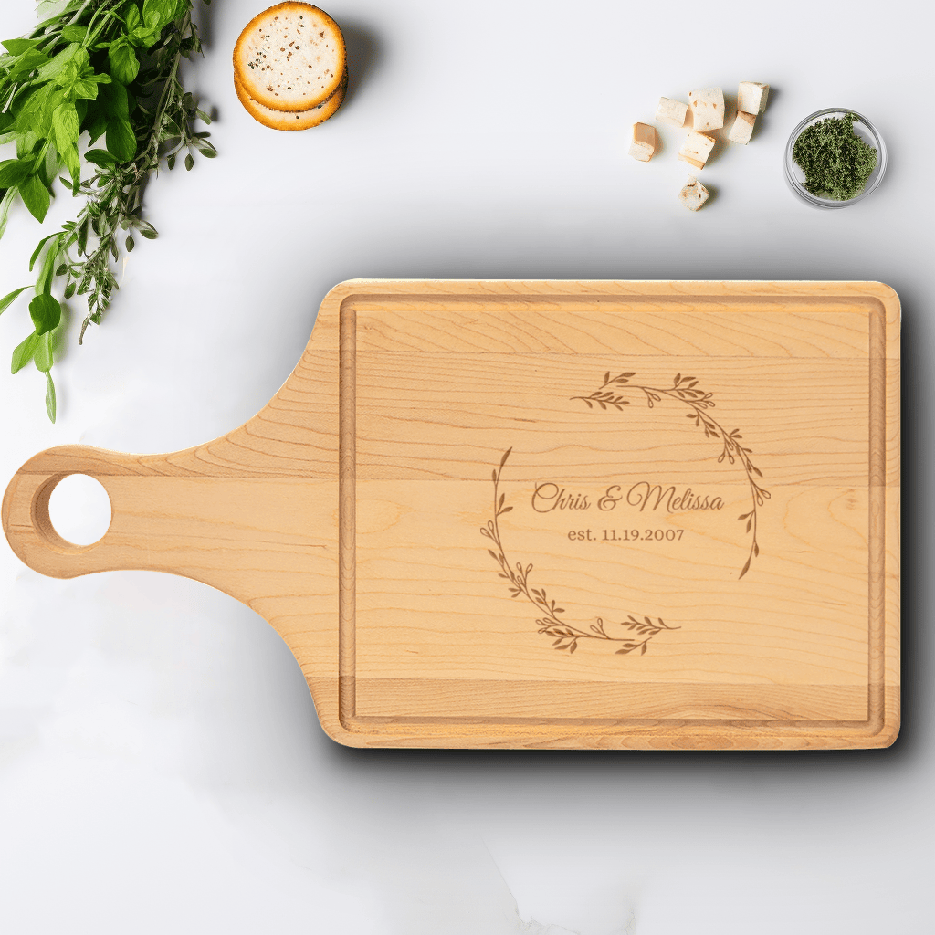 Anniversary Maple Paddle Cutting Board With Cherished Names Design