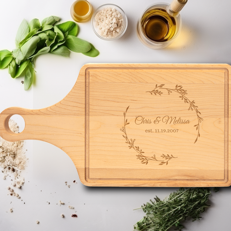 Anniversary Maple Paddle Cutting Board With Cherished Names Design