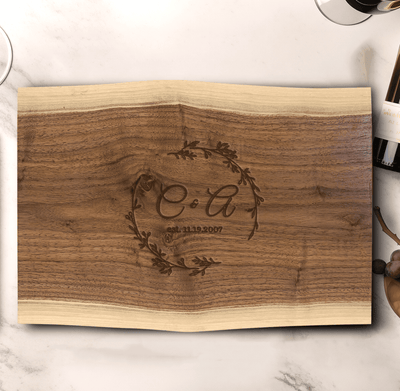 Anniversary Walnut Cutting Board With Couples Chronicle Design