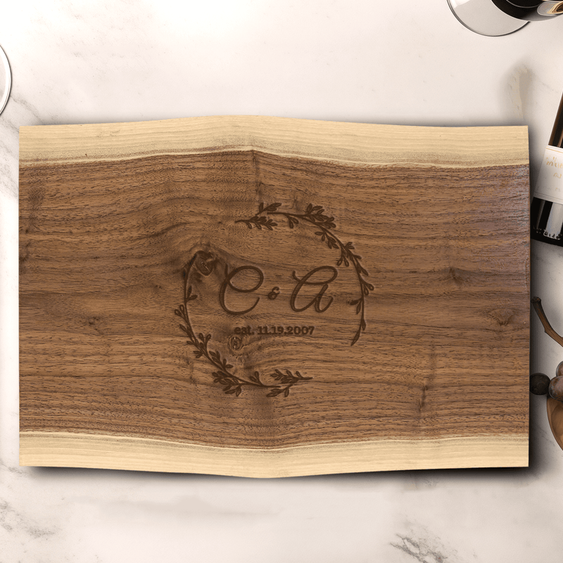 Anniversary Walnut Cutting Board With Couples Chronicle Design