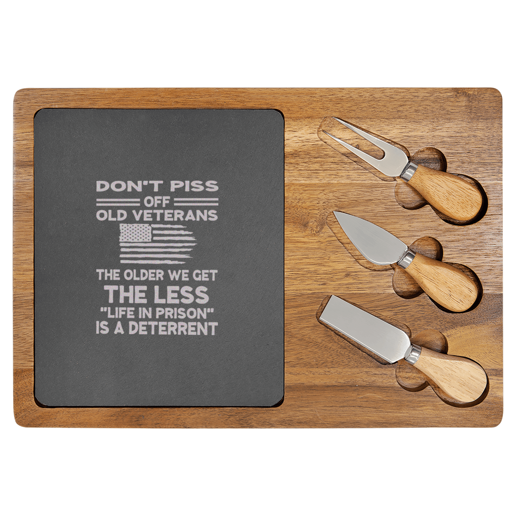 Dont Piss Off Old Veterans Wood Slate Serving Tray