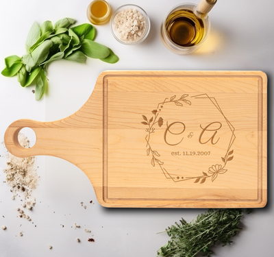 Anniversary Maple Paddle Cutting Board With Enduring Love Design