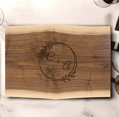 Anniversary Walnut Cutting Board With Eternal Embrace Design