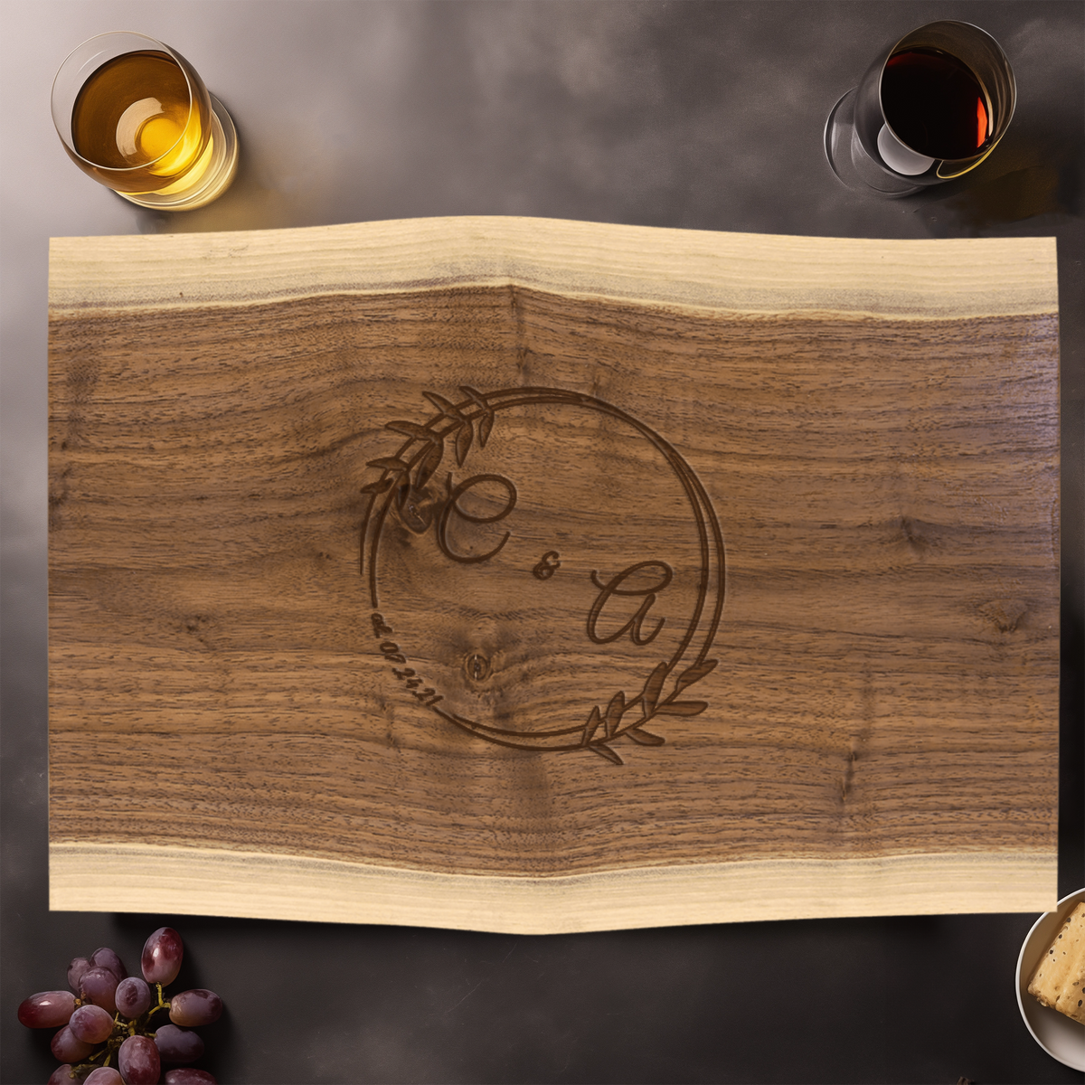 Anniversary Walnut Cutting Board With Eternal Embrace Design