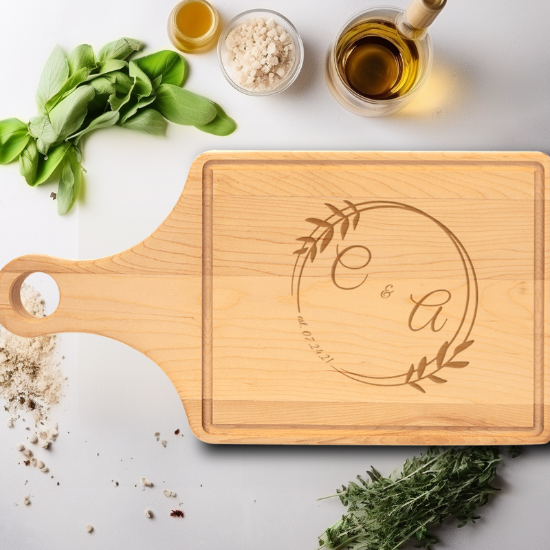 Anniversary Maple Paddle Cutting Board With Eternal Embrace Design