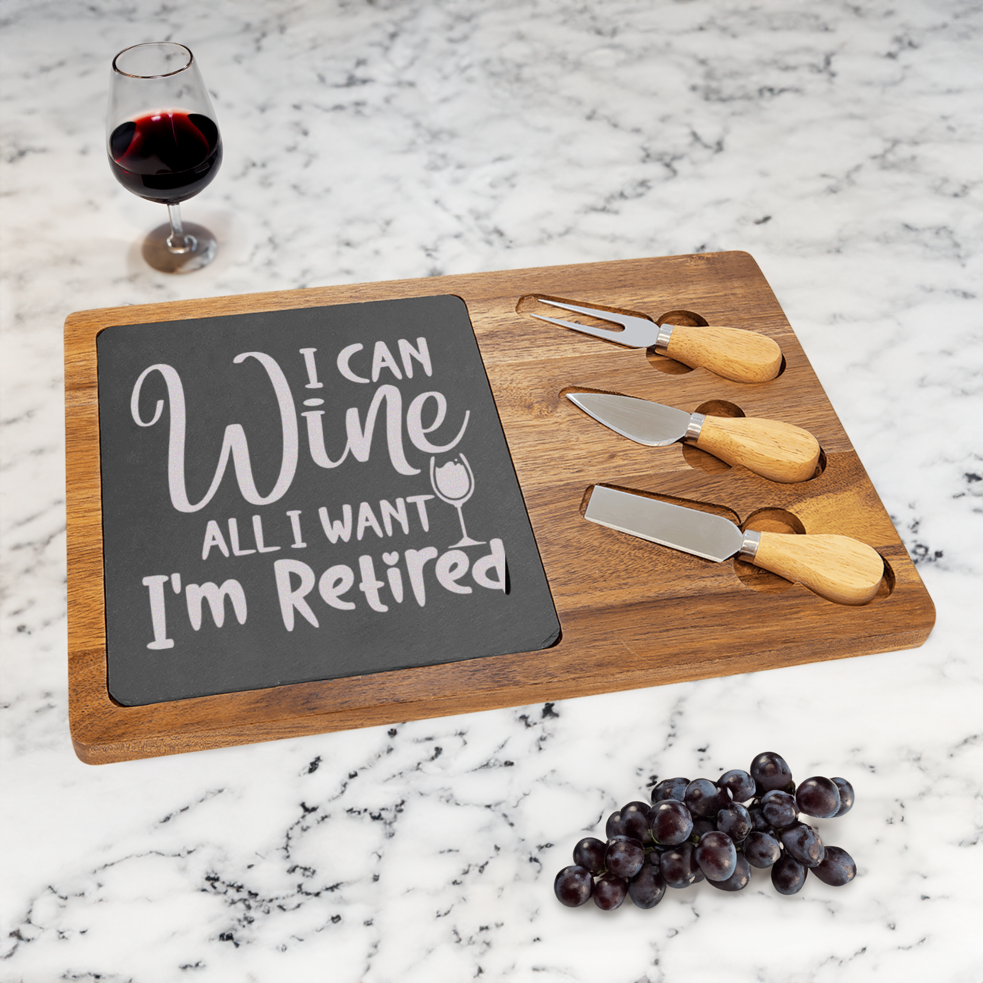Free To Wine Wood Slate Serving Tray