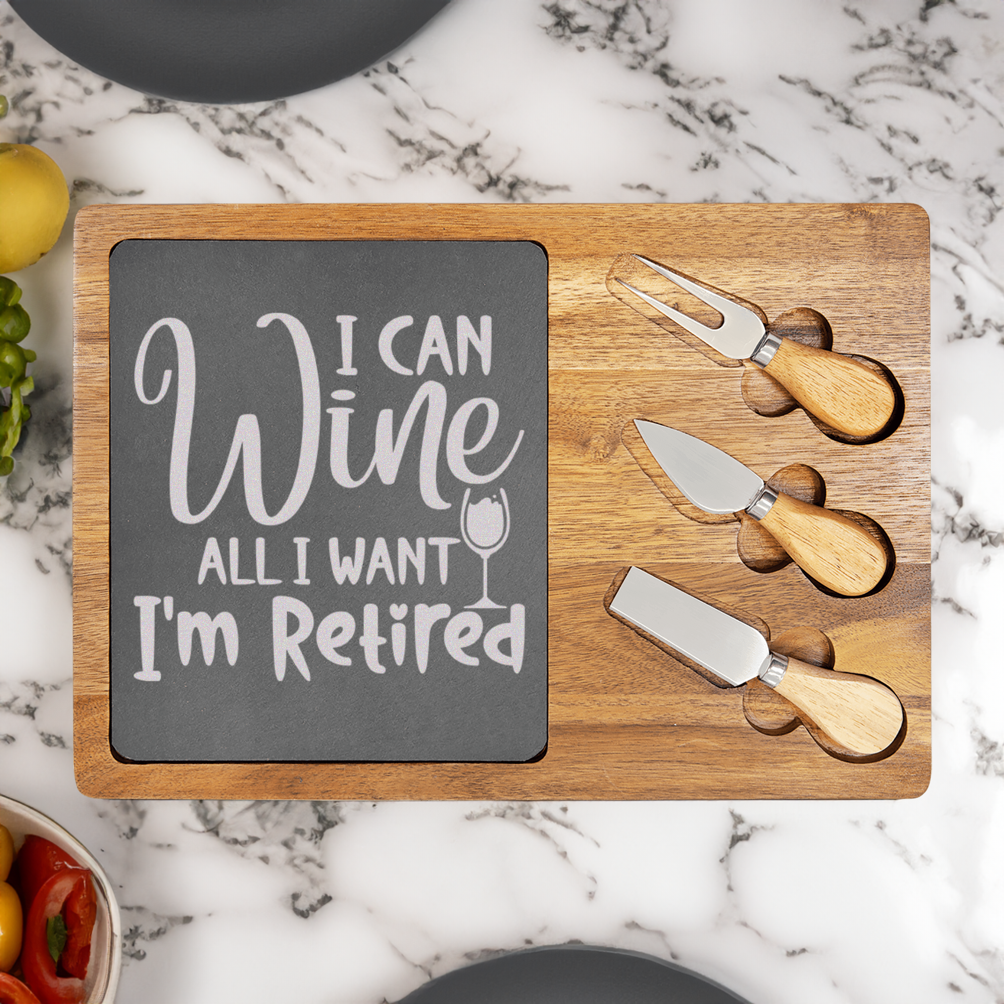 Free To Wine Wood Slate Serving Tray