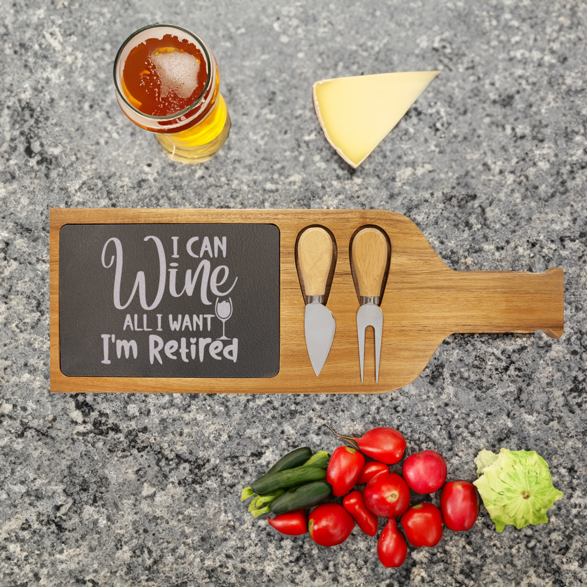 Free To Wine Wood Slate Serving Tray With Handle