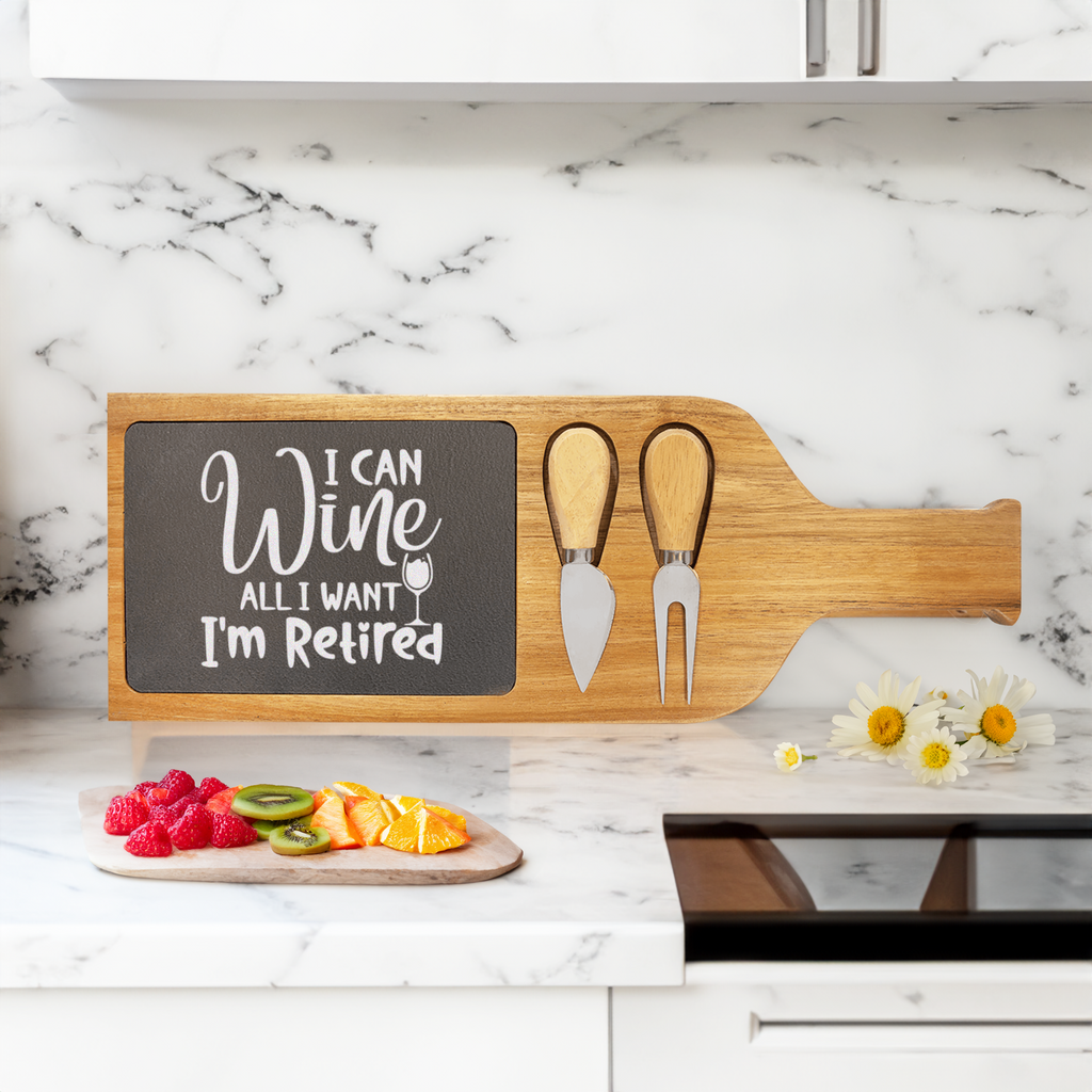 Free To Wine Wood Slate Serving Tray With Handle